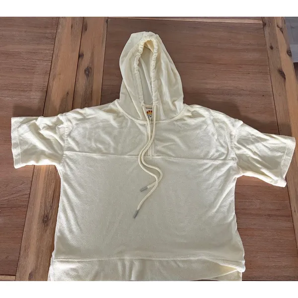 C & C California Cropped Yello Terry Short Sleeve 1/4 Zip Hoodie Y2K Size L - Image 4