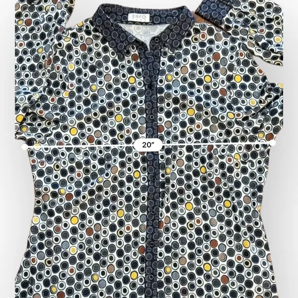 Erfo Pure Cotton Navy Blue Polka Dot‎ Button Up Blouse Top Size L - Image 6