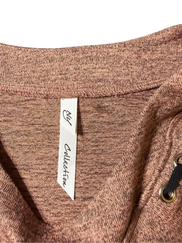NY Collection Large Mauve Pink Shoulder Lace Up Grommet Pullover Sweater Top - Image 2