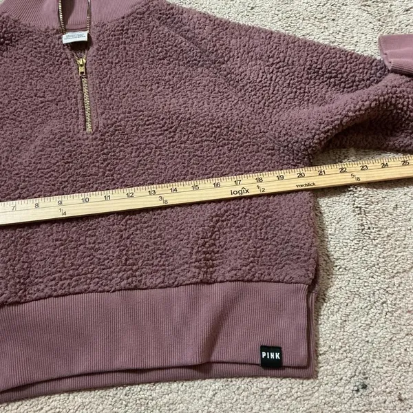 PINK Victoria's Secret Sherpa Quarter Zip Pullover Sweatshirt Women's Mauve‎ - Image 3