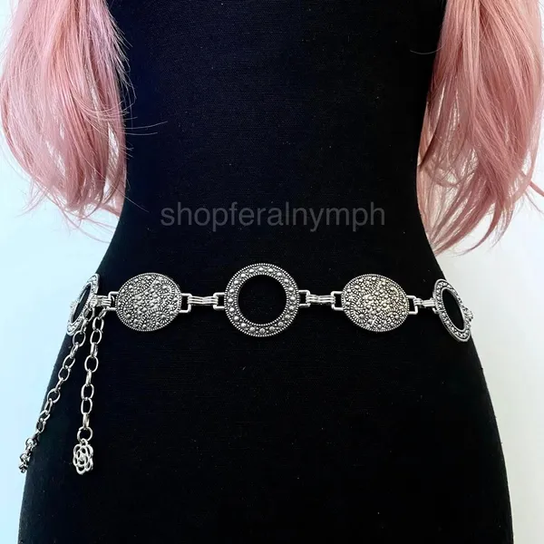 Silver Y2K Textured Oval Open Ring Chain Belt, Fits 27 to 44 Inches, X7GA1364 - Image 3