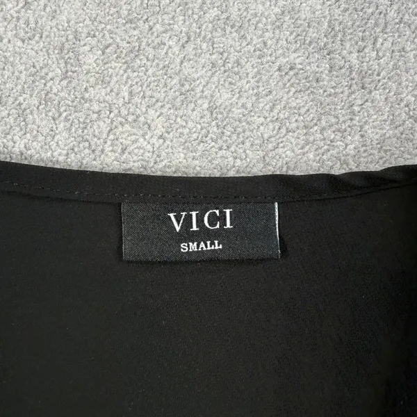 VICI Black Puff Sleeve V-Neck Blouse Women's Small Short Sleeve Made in USA - Image 3