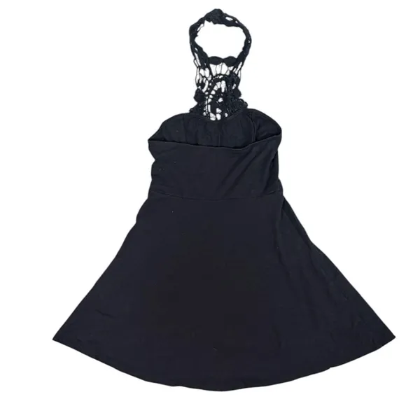 Crochet Halter Mini Dress Womens XS Black Fit Flare Boho Goth LBD Festival party - Image 10