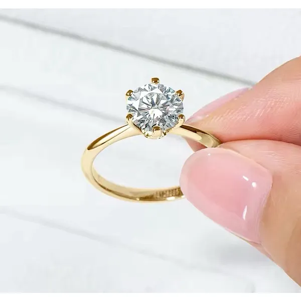 Boutique NEW 2 Ct Solitaire Simulated Diamond 14k Gold Plated S925‎ Engagement Ring - Image 2