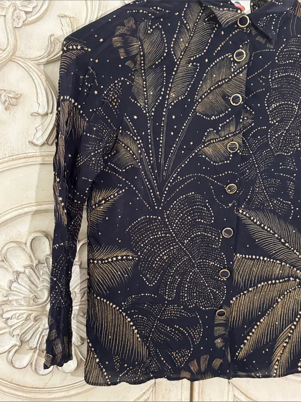 FARM Rio palm-print Crystal Embedded button-up Long Sleeve shirt Size Small - Image 7