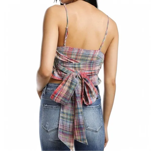 Free People Real Love Crop Top Women’s S Red Blue Plaid Ruched Wrap Y2K Boho - Image 10