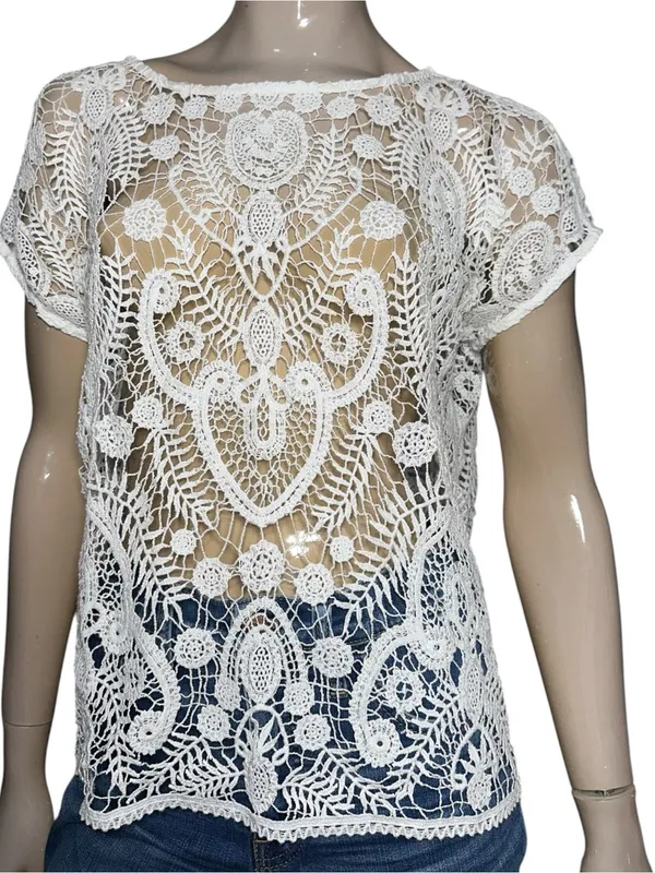 Polo by Ralph Lauren Women’s Size S White Crochet Lace Short Sleeve Blouse Top - Image 2