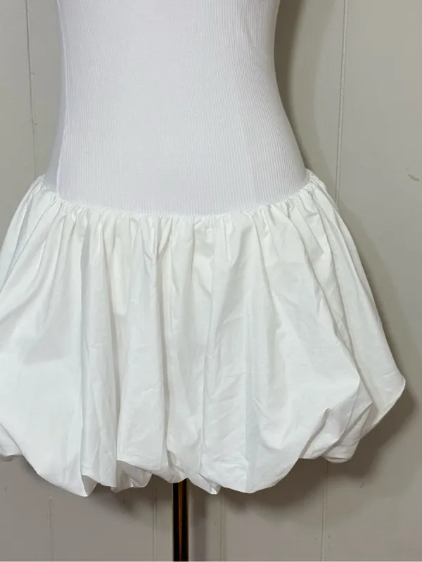 COMMENSE One Shoulder Ribbed Bodice Bubble Mini Dress White Size S NWT - Image 3