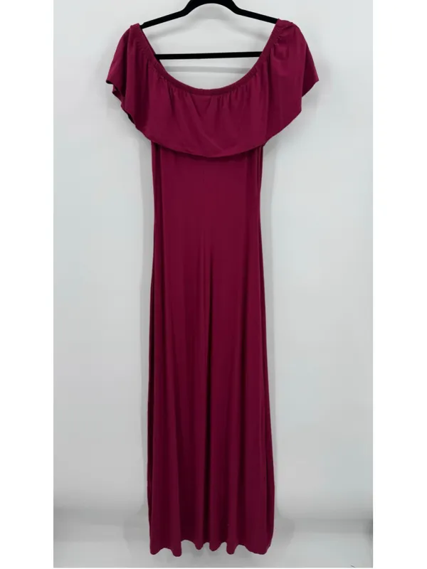 ModCloth Burgundy Maxi Dress Off Shoulder Ruffle Top Knit Size Medium - Image 3