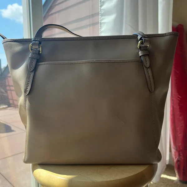 Coach Leather Handbag Purse Tote Bag Outlet Tan Beige - Image 2