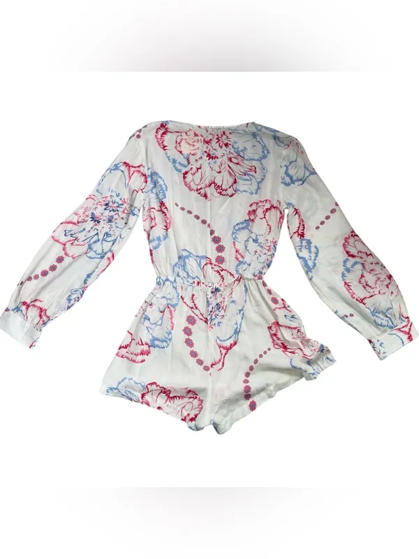 Anthropologie RAGA White Romper with Pink and Light Blue Floral Print - Image 3