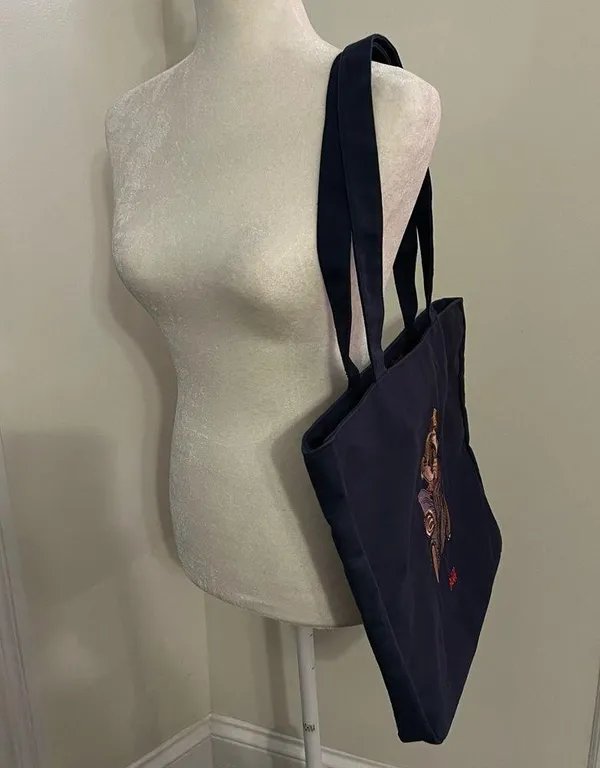 Vintage Steiff Canvas Tote Bag Embroidered Steiff Teddy Bear Zipper Closure Blue - Image 11