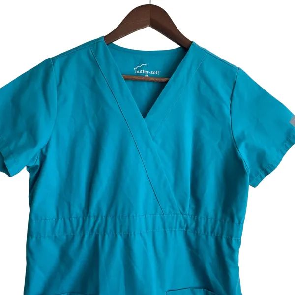 Butter Soft Women Scrub Top‎ S Teal Medical Uniform Nurse Workwear Dental Casual - Image 4