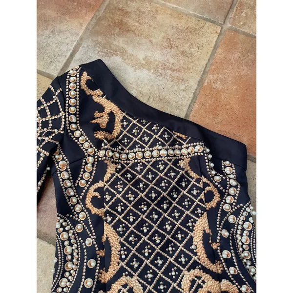 Bejeweled one-shoulder mini dress featuring pearl embellishments small - Image 4