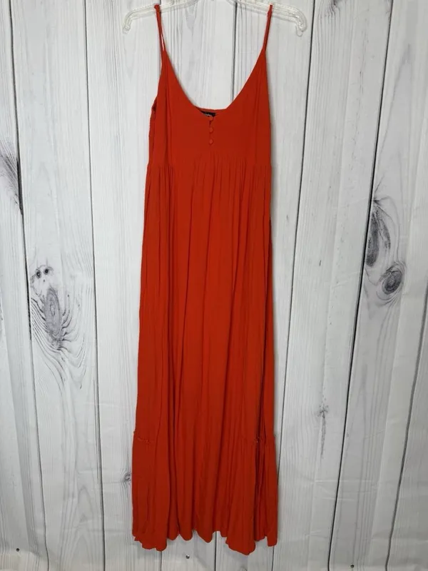 Mittoshop Sleeveless Pleated Maxi Sundress Sz L Spaghetti Straps Orange - Image 5