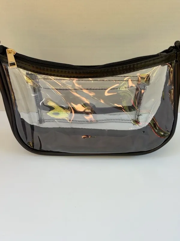 Clear Stadium Crossbody Bag Black Trim Zebra Strap Gold Hardware - Image 2