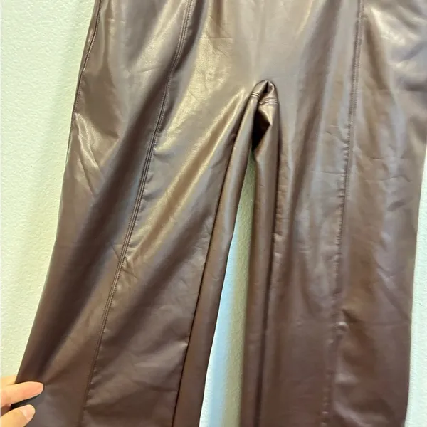 HALARA Women's Wide Leg Brown faux Leather Pants - Image 3
