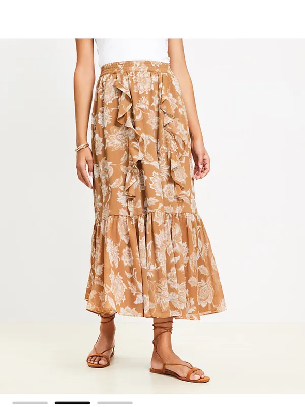 LOFT Floral Ruffle Midi Skirt‎ Size 14 NWT - Image 2