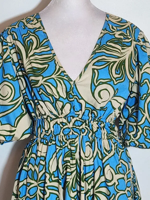 Sincerely Jules Blue and Cream Print Mini Dress Size Small Wedding Guest Dress - Image 3