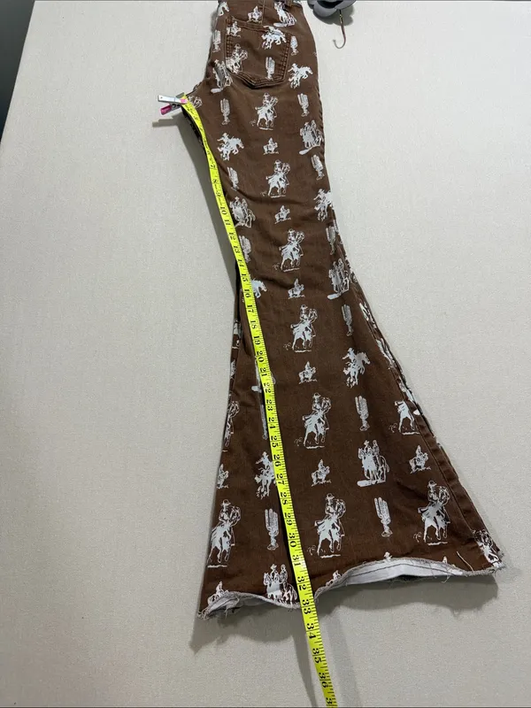 Women's Brown Boot-Cut Jeans with White Western Print - Image 7