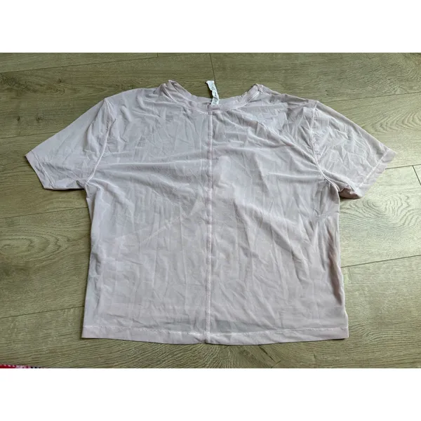 Womens Lululemon light pink sheer mesh twist‎ front athletic short sleeve sz 12 - Image 2