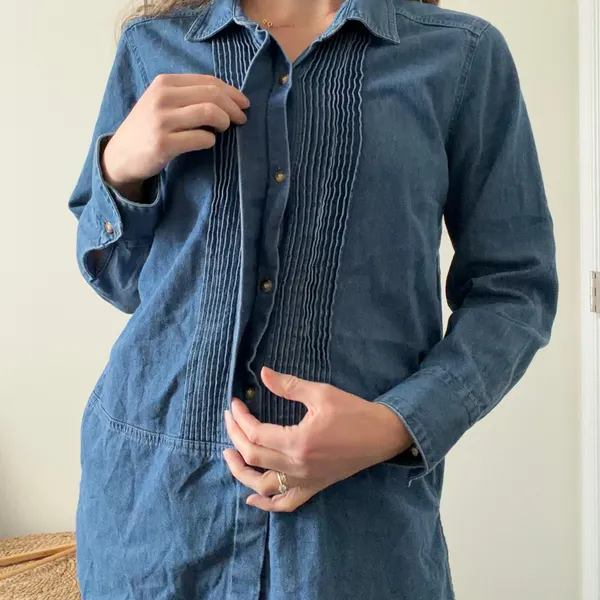 Vintage Blue Denim Button Down Shirt Size M - Image 7