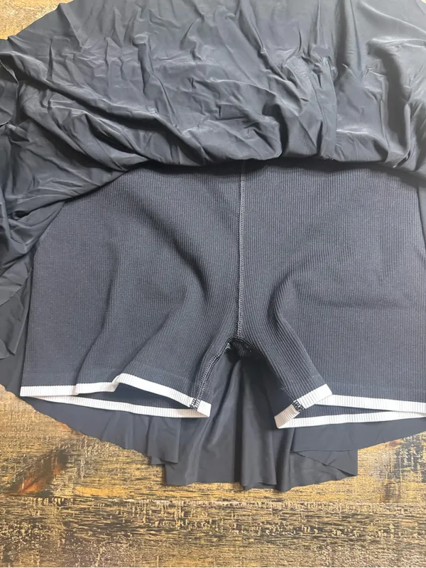 all in motion Black Drawstring Skort with Subtle White Trim - Image 7