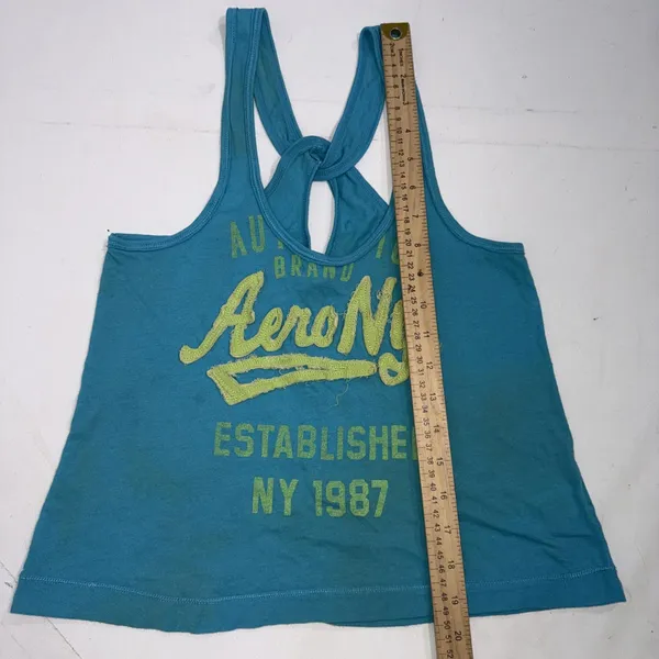 Y2K Vintage Aeropostale Blue Green Embroidered‎ Logo Cross Cross Tank Top - Image 7