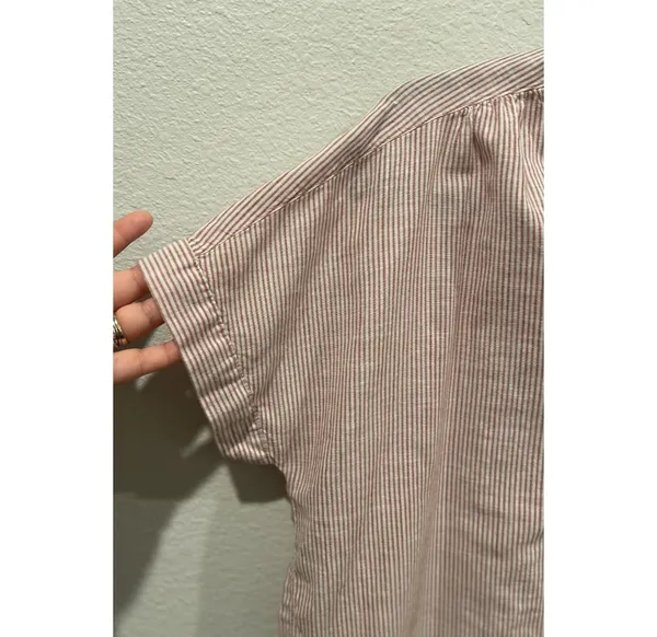 Madewell V-Neck Button-Back in Strip Short Sleeve Red White Blouse - Image 5