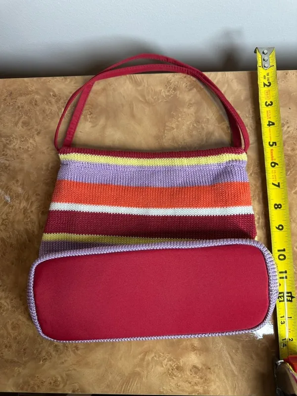 The Sak Original Striped Knit Shoulder Bag Red Orange Purple Y2K Boho Purse - Image 6