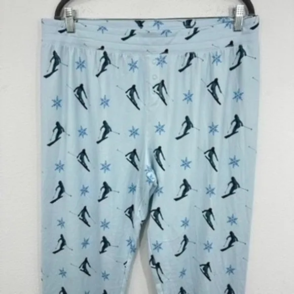 PJ Salvage Women's M‎ Lounge Pajama Pants Blue Skiing Snowflake Sleepwear - Image 2