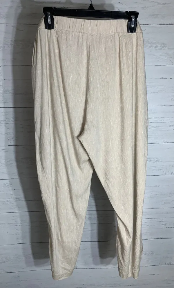 J Jill Linen Stretch Flat Flat Front Beige Pants Elastic Waist Large - Image 2