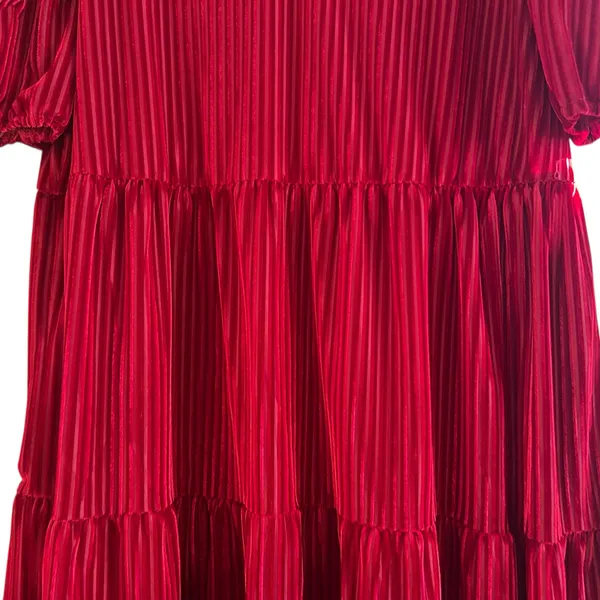 Velvet Burn Out Red Dress Boho Cottage Core Casual SZ 4X V Neck Short Sleeve - Image 4