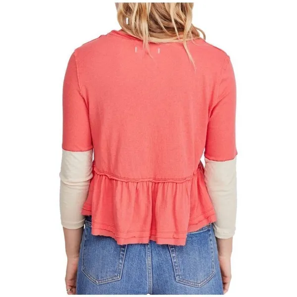 Free People Women's Colorblock Cotton Peplum Cropped Top Size Small - Image 2