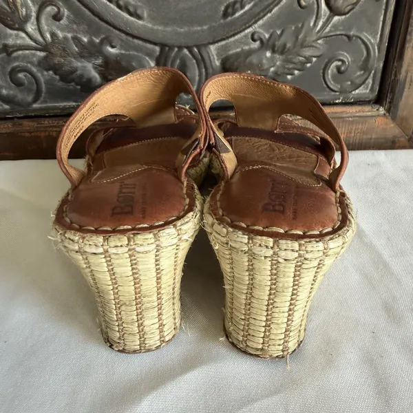 Born Brown Leather Woven Espridrille Wedge‎ Platform Sandal Women 6 US. 36.5 EU - Image 3