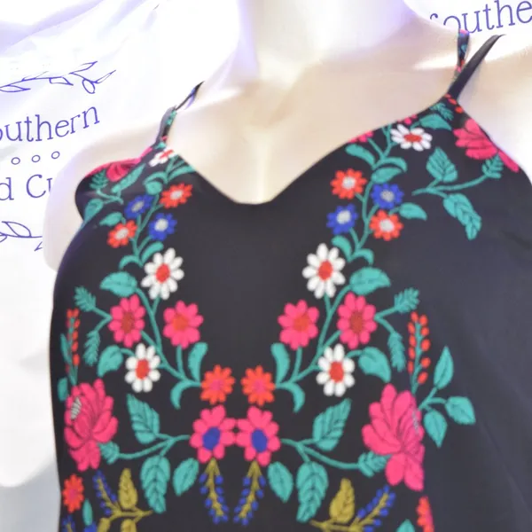 Xhilaration Spaghetti Strap Dress, Floral Pattern on Black Size XL - Image 2