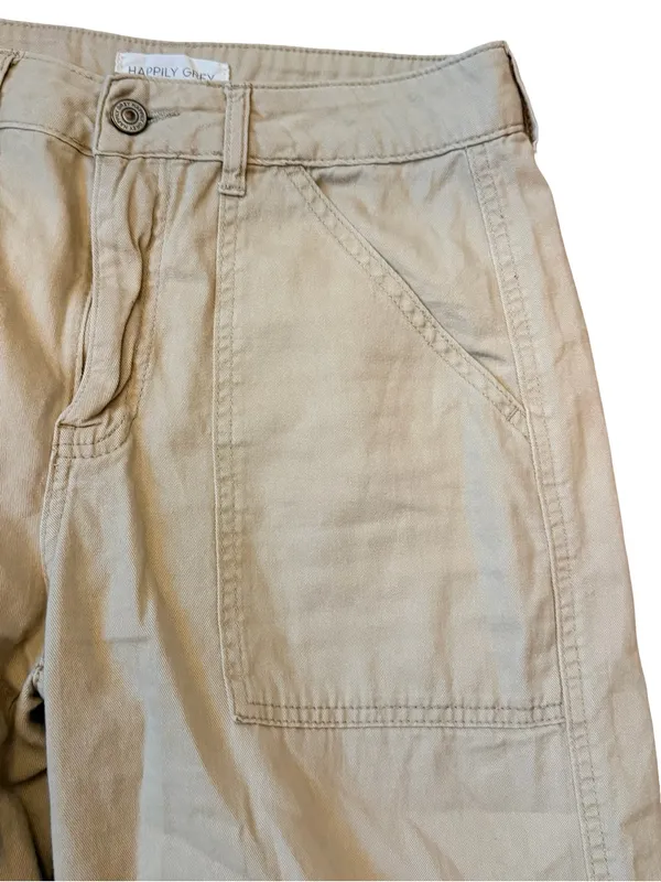 Happily Grey Carpenter Wide-Leg Pants | Size 3/26 | Tan - Image 2