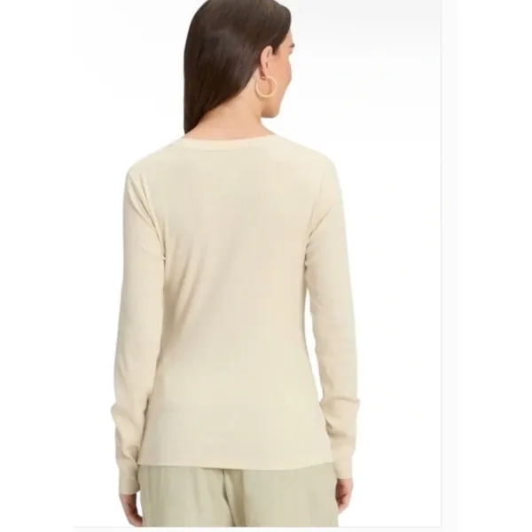 A New Day Women's Size Small Long Sleeve Ribbed T-Shirt Crewneck Beige Stretch - Image 2