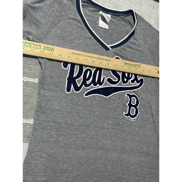 5th and Ocean Red Sox V Neck T Shirt Women's Medium Gray‎ Baseball Tee - Image 3