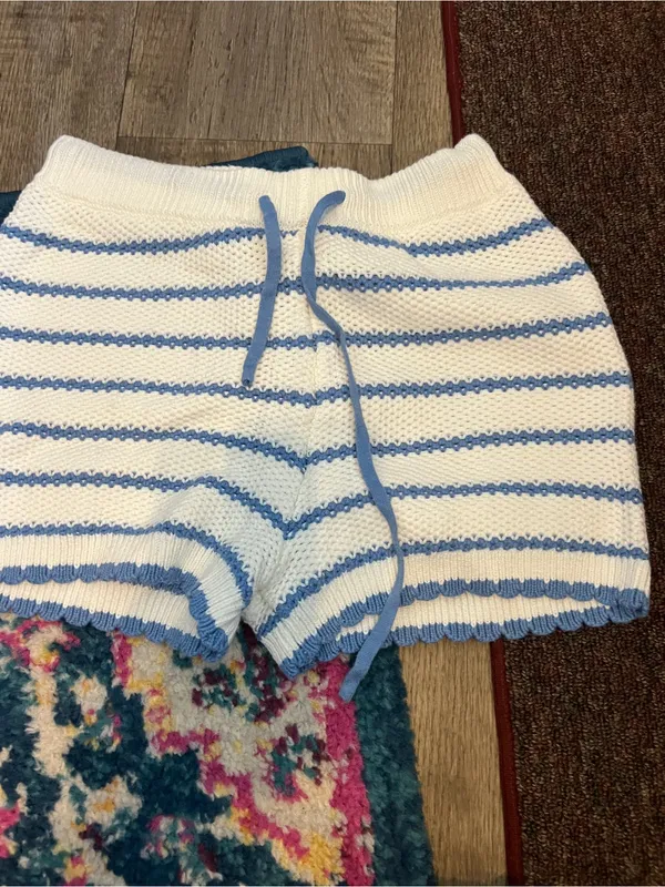 Altard state White & Blue Striped Knit Drawstring Women's Shorts - Image 5