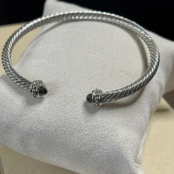 Silver Cable Bracelet with Amethyst Accents - Image 2