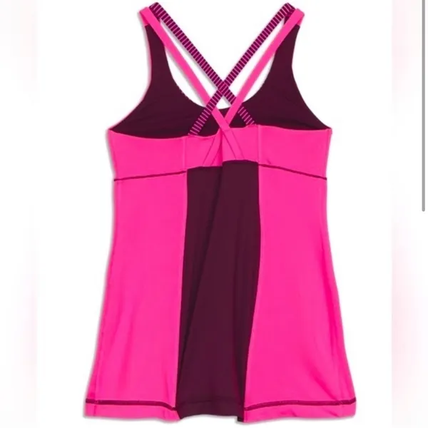 Lululemon Energy Striped Crossback Tank Top Raspberry Glo Built in Bra Size 4 - Image 4
