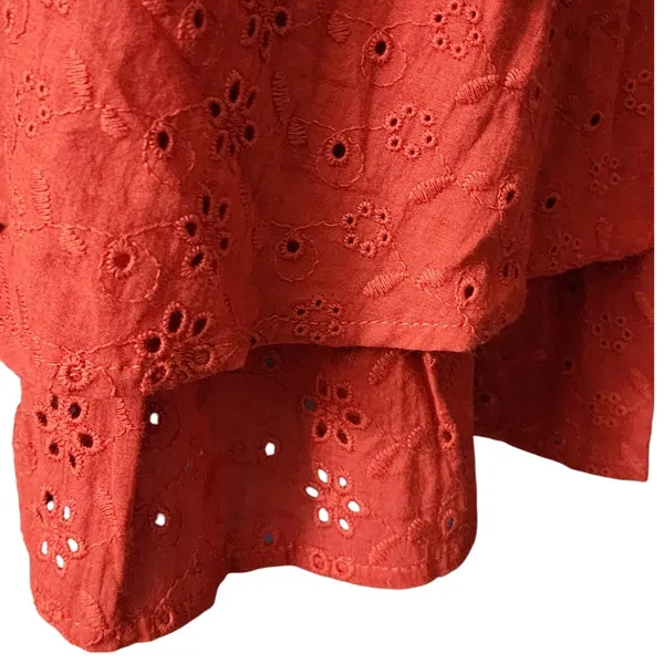 VICI Rust Orange Eyelet Dainty Tiered Cut Out Mini Dress‎ Puff Sleeves, Large - Image 6