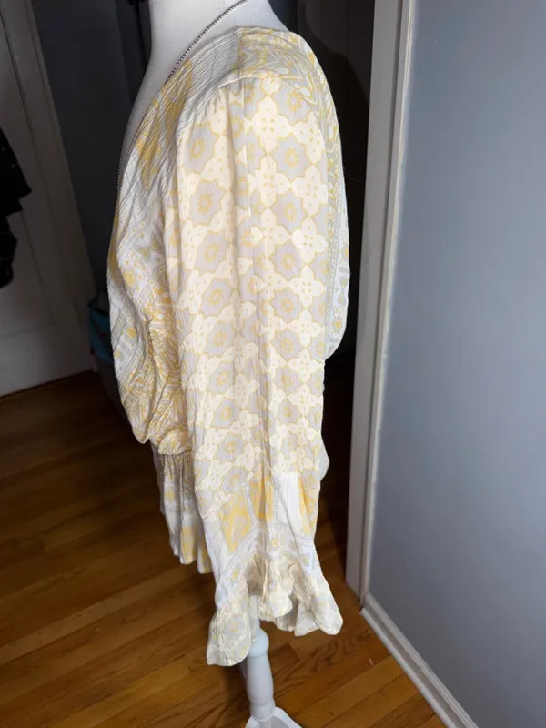 Free People Cream & Tan Printed Wrap Blouse - Image 6