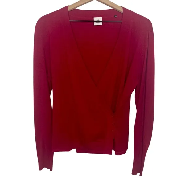 CABI Women's Medium Ballet Wrap Cardigan Sweater Red Cotton Angora Rabbit Hair - Image 2