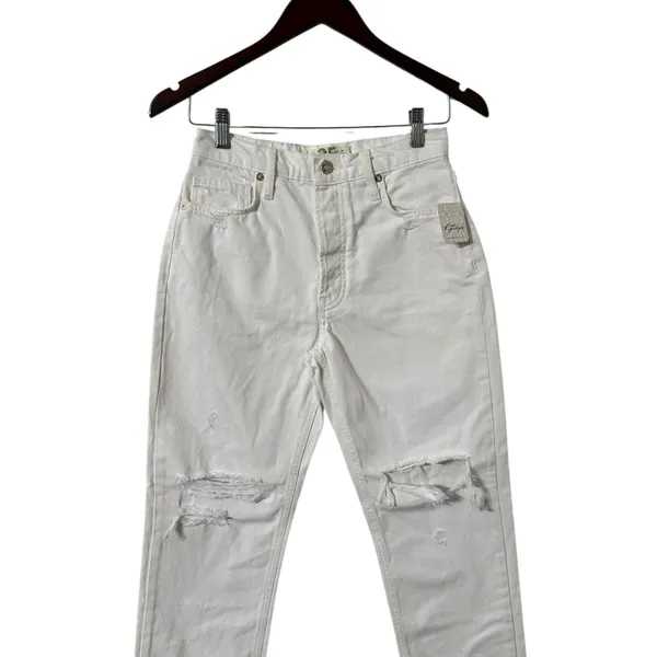 NWT FREE PEOPLE We The Free Maggie Distressed Cotton White Denim Jeans - Image 5