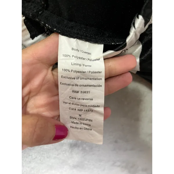 Vintage‎ Y2K Indie Sleaze Halter Midi Dress Black White Abstract Mesh Hem Medium - Image 6