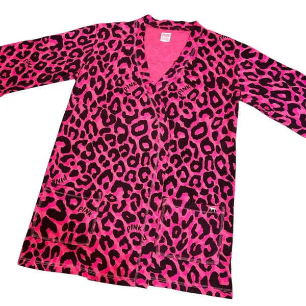 Victoria's Secret Pink Black Leopard print Robe, Size XS‎ - Image 6