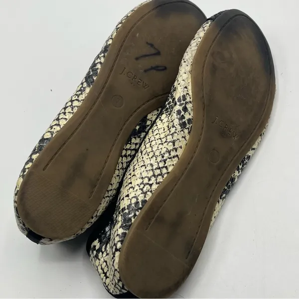 J Crew Factory Sz 7 Ballet Flats Slip On Shoes Snakeskin Print Black Cream - Image 9