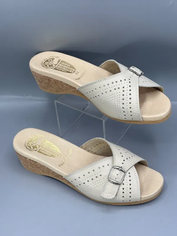 Worishofer Slide Sandals Womens 11.5 Tan Cork Wedge Heel Crossover Strap Slip On - Image 2